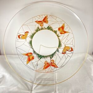 Vintage Culver Glass Orange Butterfly Serving Plate 22K Gold MCM 14.5”